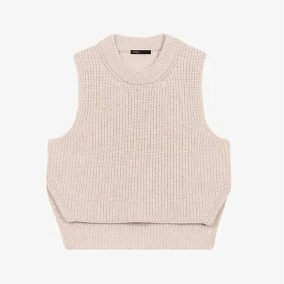 Maje Made in Italy Ribbed Split-Hem Wool Vest Beige Size 0 NWT - Picture 6 of 13